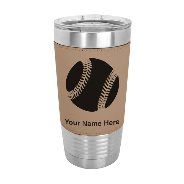 20oz Faux Leather Tumbler Mug, Baseball Ball, Personalized Engraving Included