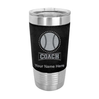 20oz Faux Leather Tumbler Mug, Baseball Coach, Personalized Engraving Included