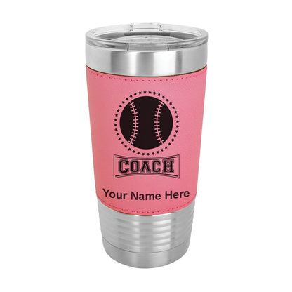 20oz Faux Leather Tumbler Mug, Baseball Coach, Personalized Engraving Included