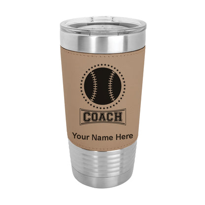 20oz Faux Leather Tumbler Mug, Baseball Coach, Personalized Engraving Included