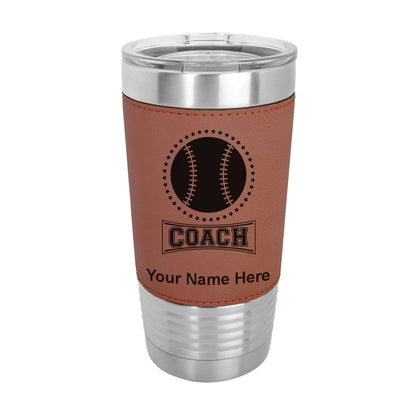 20oz Faux Leather Tumbler Mug, Baseball Coach, Personalized Engraving Included