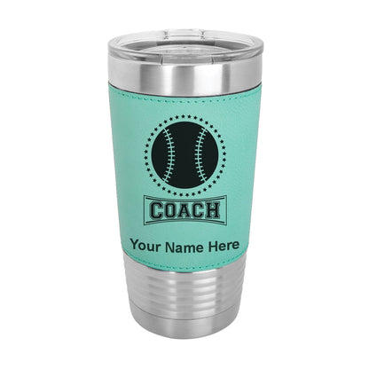 20oz Faux Leather Tumbler Mug, Baseball Coach, Personalized Engraving Included