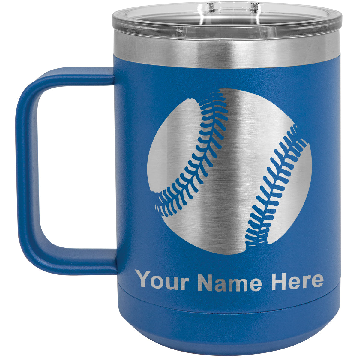 15oz Vacuum Insulated Coffee Mug, Baseball Ball, Personalized Engraving Included