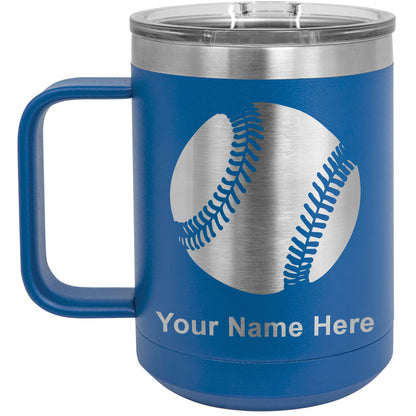 15oz Vacuum Insulated Coffee Mug, Baseball Ball, Personalized Engraving Included