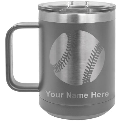 15oz Vacuum Insulated Coffee Mug, Baseball Ball, Personalized Engraving Included