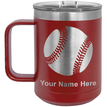 15oz Vacuum Insulated Coffee Mug, Baseball Ball, Personalized Engraving Included