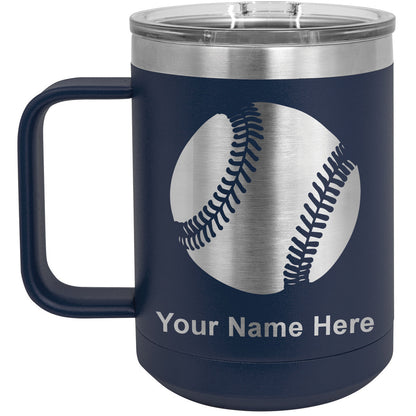 15oz Vacuum Insulated Coffee Mug, Baseball Ball, Personalized Engraving Included