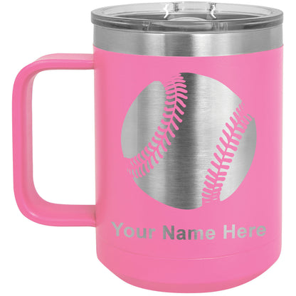 15oz Vacuum Insulated Coffee Mug, Baseball Ball, Personalized Engraving Included