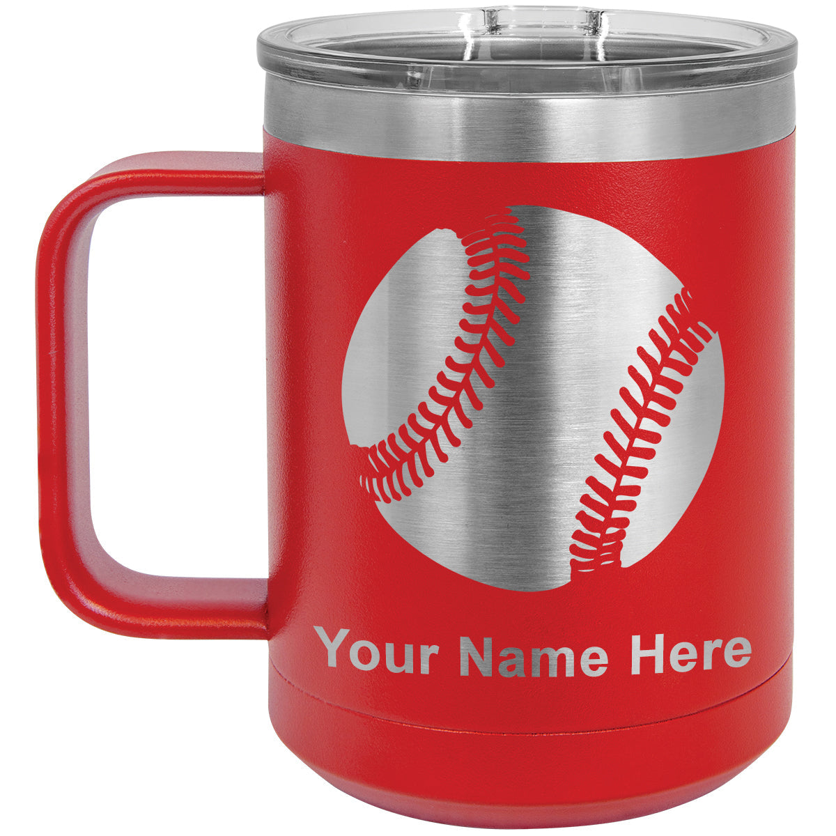 15oz Vacuum Insulated Coffee Mug, Baseball Ball, Personalized Engraving Included