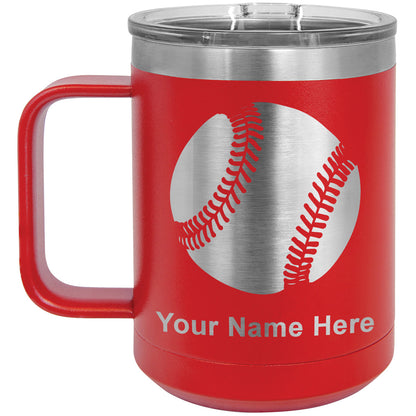 15oz Vacuum Insulated Coffee Mug, Baseball Ball, Personalized Engraving Included