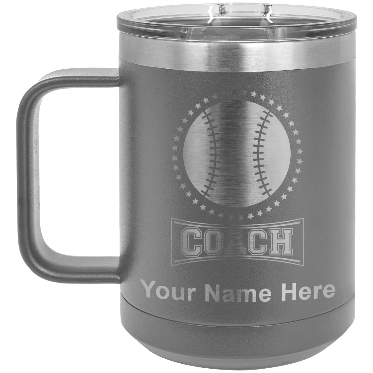 15oz Vacuum Insulated Coffee Mug, Baseball Coach, Personalized Engraving Included