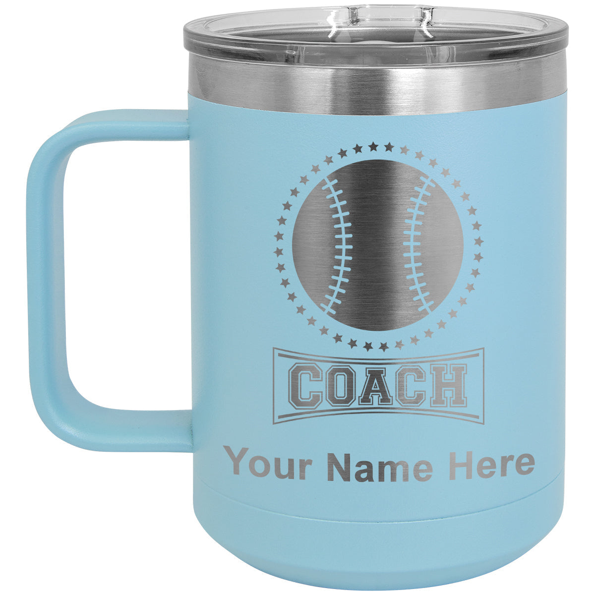 15oz Vacuum Insulated Coffee Mug, Baseball Coach, Personalized Engraving Included