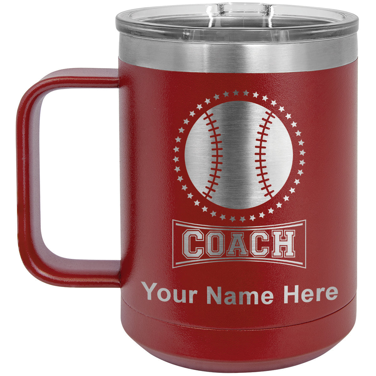15oz Vacuum Insulated Coffee Mug, Baseball Coach, Personalized Engraving Included