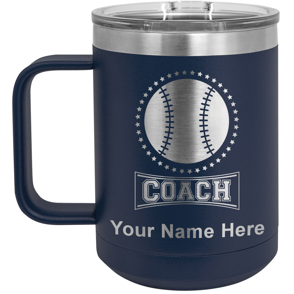 15oz Vacuum Insulated Coffee Mug, Baseball Coach, Personalized Engraving Included