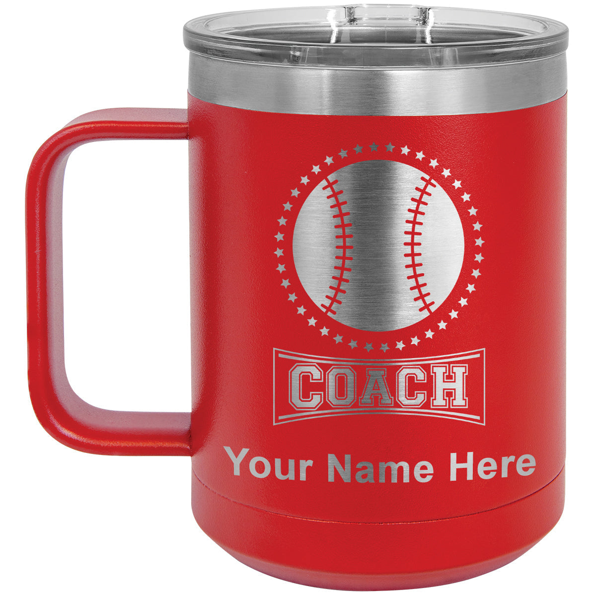 15oz Vacuum Insulated Coffee Mug, Baseball Coach, Personalized Engraving Included