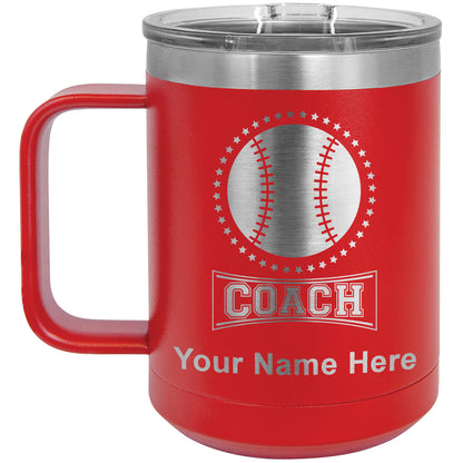 15oz Vacuum Insulated Coffee Mug, Baseball Coach, Personalized Engraving Included
