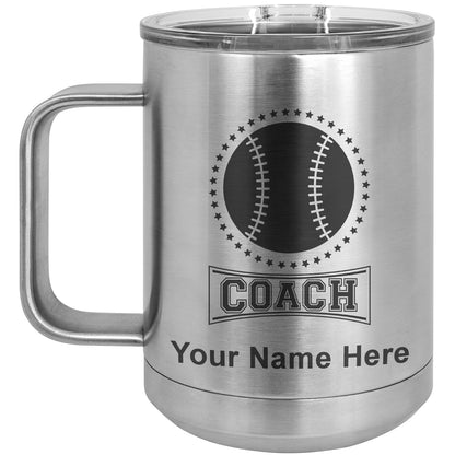 15oz Vacuum Insulated Coffee Mug, Baseball Coach, Personalized Engraving Included