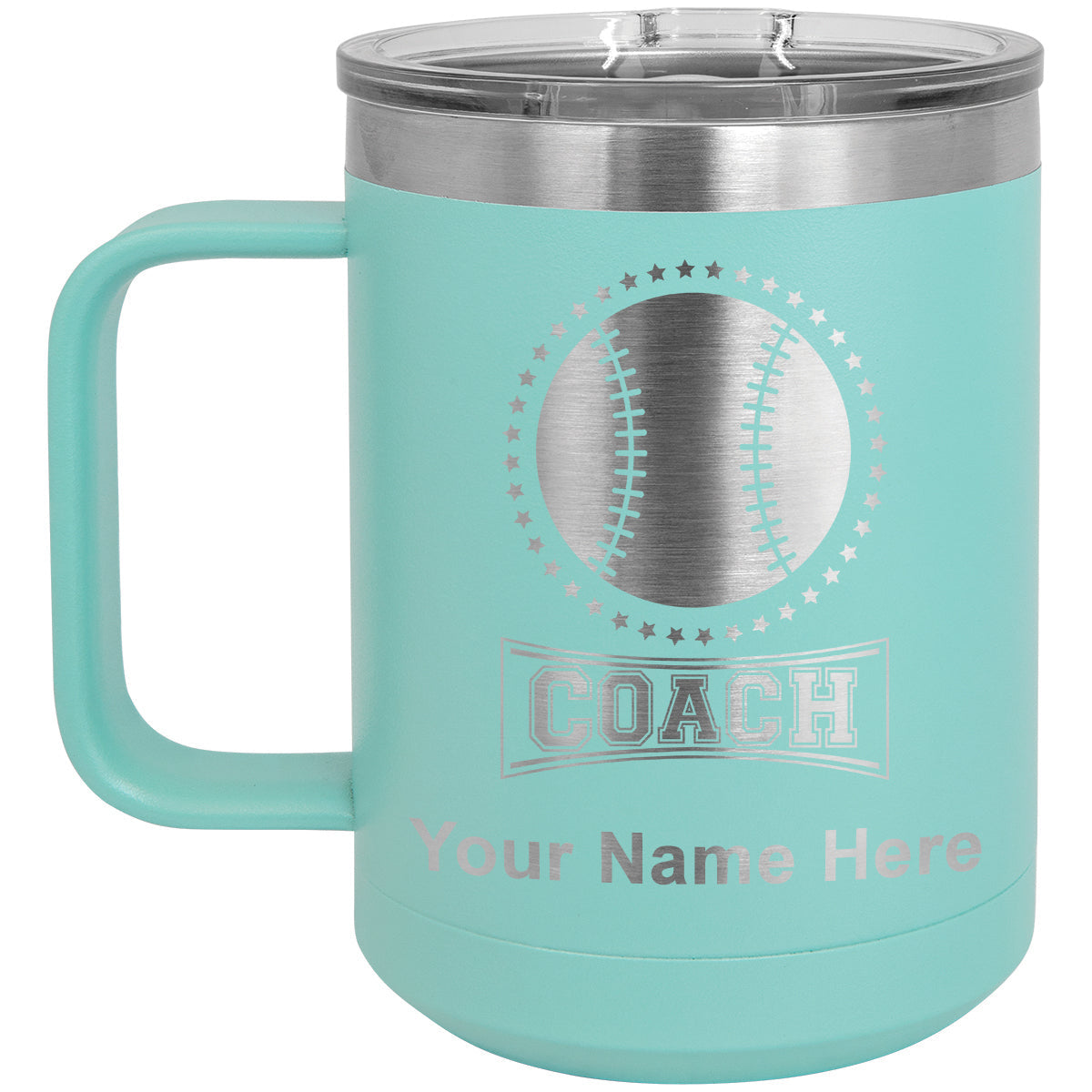 15oz Vacuum Insulated Coffee Mug, Baseball Coach, Personalized Engraving Included