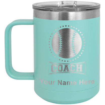 15oz Vacuum Insulated Coffee Mug, Baseball Coach, Personalized Engraving Included