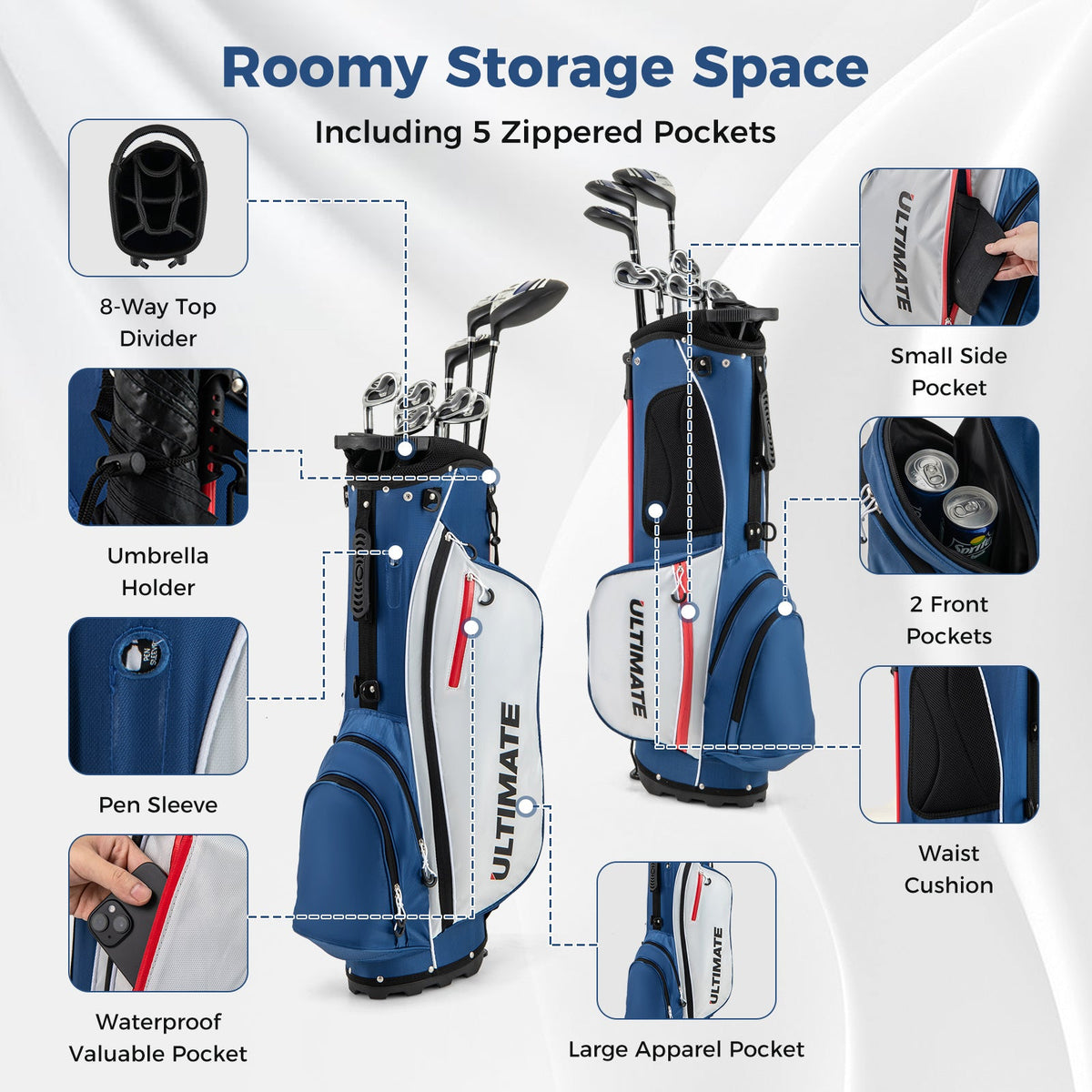 Mens LeftHanded Complete Golf Clubs and Bag Set Portable Lightweight Golf Stand Bag