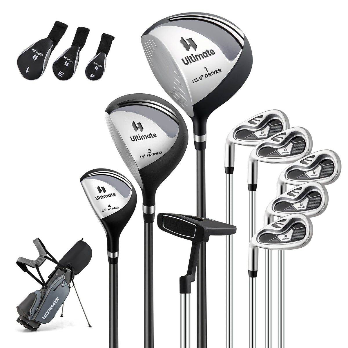 Mens LeftHanded Complete Golf Clubs and Bag Set Portable Lightweight Golf Stand Bag