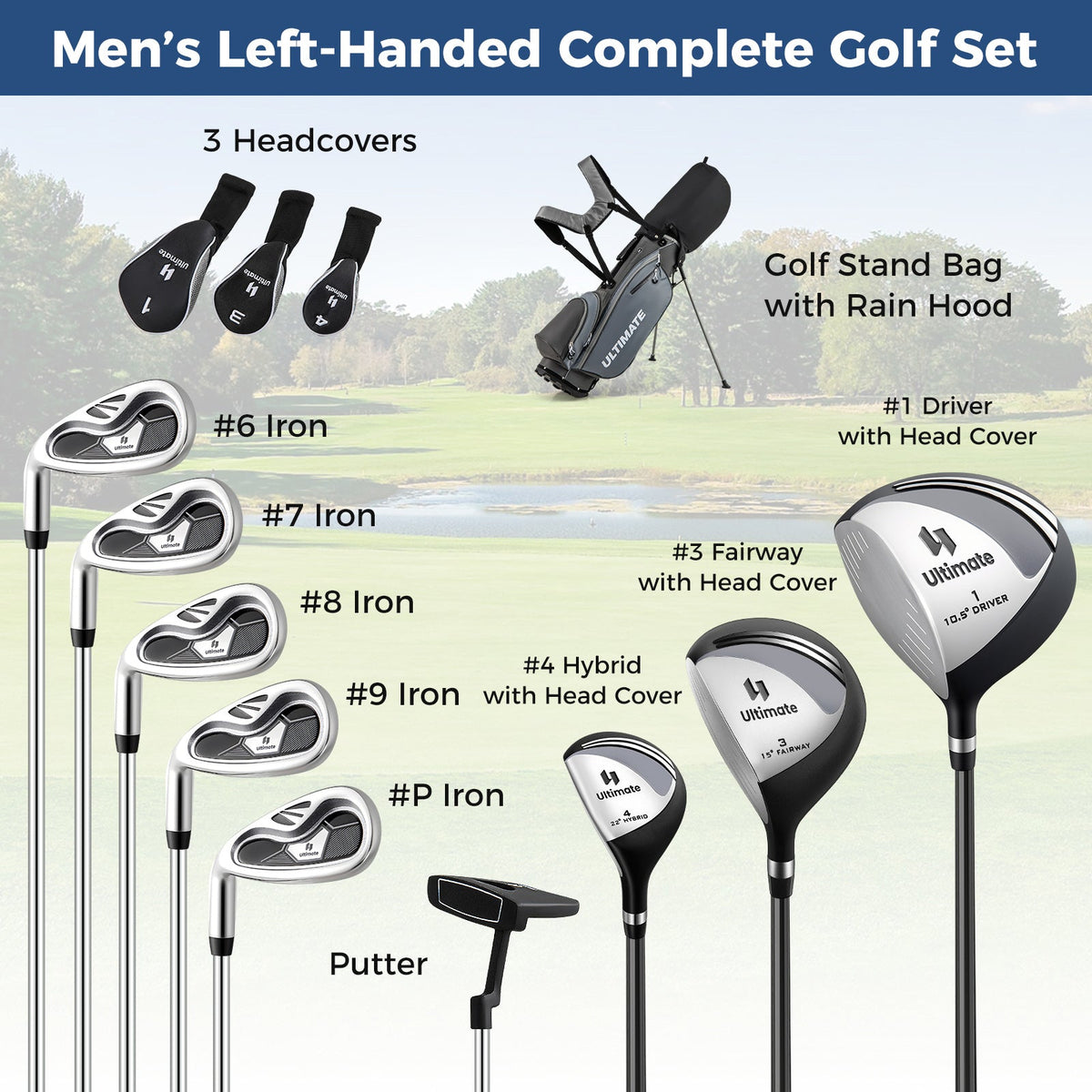 Mens LeftHanded Complete Golf Clubs and Bag Set Portable Lightweight Golf Stand Bag
