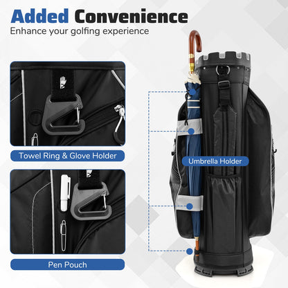 Molded Lock Top Golf Cart Bag with 14-Way Full Length Dividers and 11 Pockets