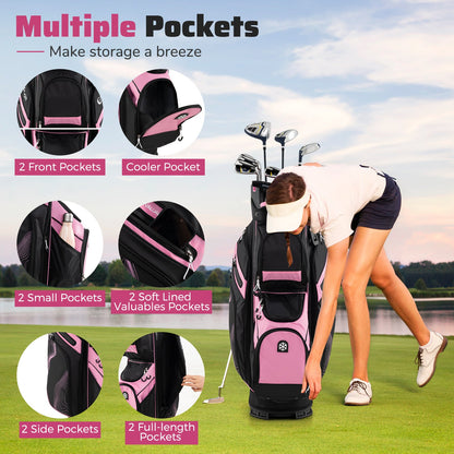 Molded Lock Top Golf Cart Bag with 14-Way Full Length Dividers and 11 Pockets