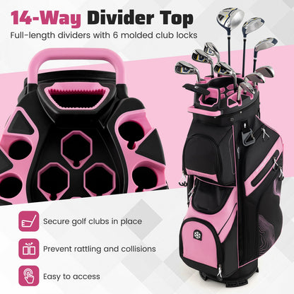 Molded Lock Top Golf Cart Bag with 14-Way Full Length Dividers and 11 Pockets