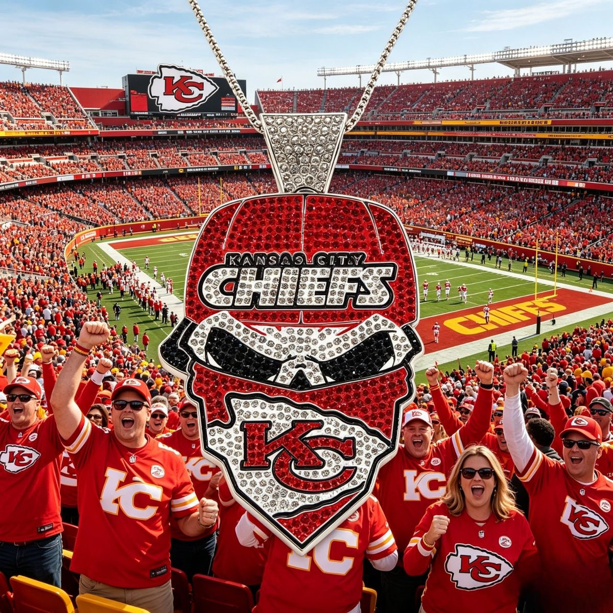 Kansas City  Football Mask Pendant Necklace – Iced Out Fan Jewelry Gift for Game Day, Birthday & Holidays
