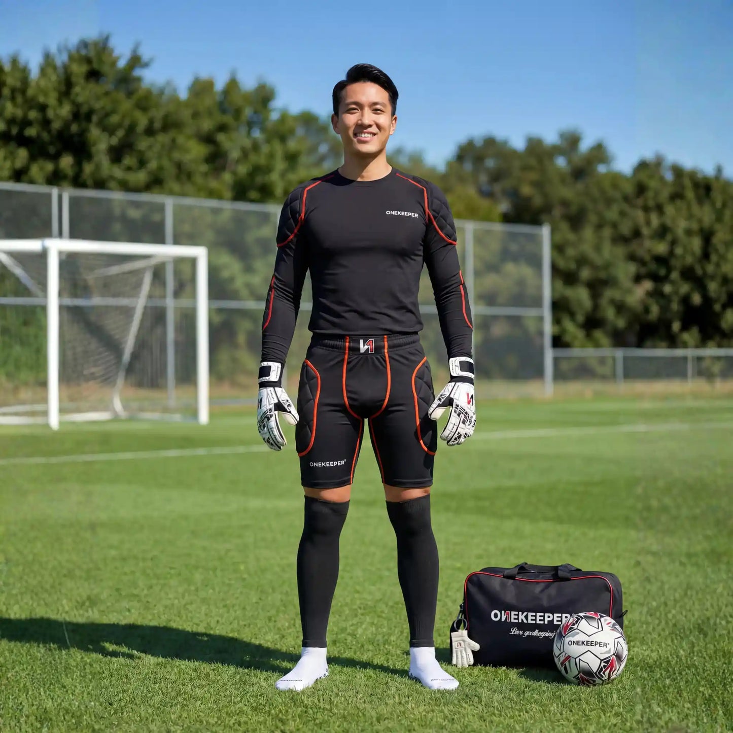 Padded Goalkeeper Compression Long Sleeve Under Shirt with 16mm Elbow & Shoulder Protection