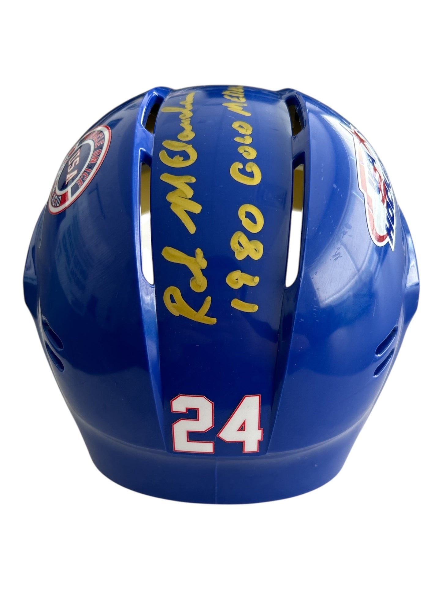 Rob McClanahan USA Hockey  Miracle on Ice Blue Mini Hockey Helmet Hand Signed