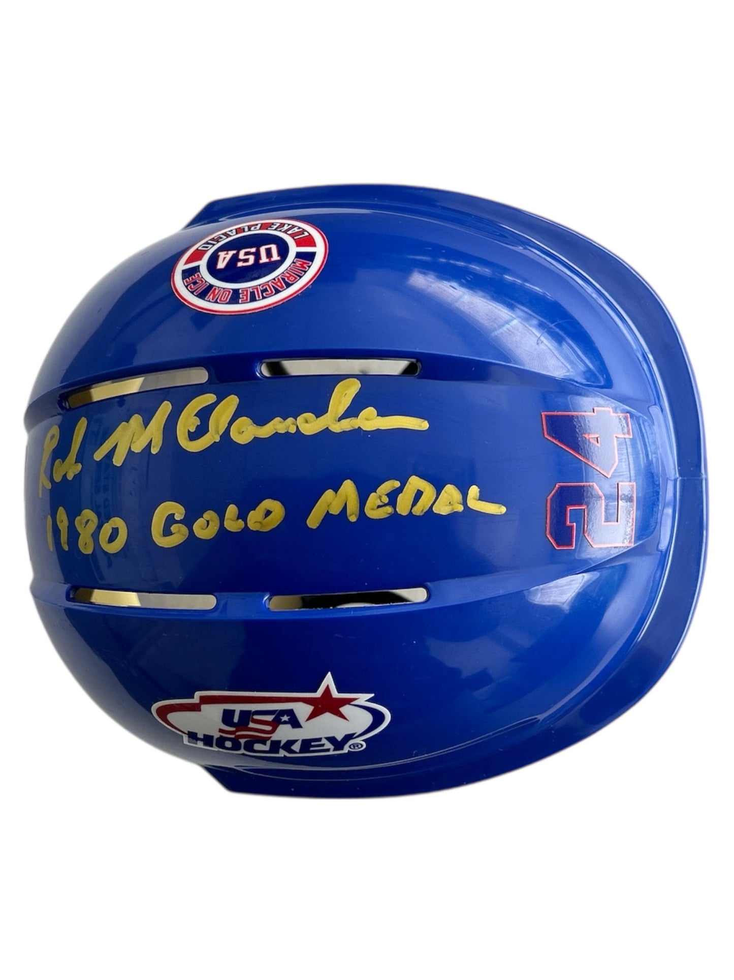 Rob McClanahan USA Hockey  Miracle on Ice Blue Mini Hockey Helmet Hand Signed