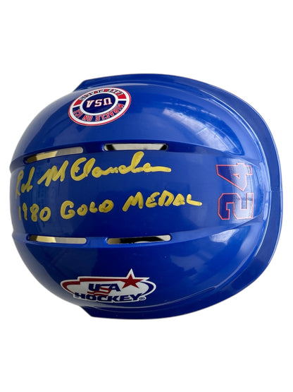 Rob McClanahan USA Hockey  Miracle on Ice Blue Mini Hockey Helmet Hand Signed