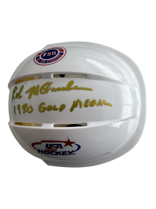 Rob McClanahan USA Hockey Miracle on Ice White Mini Hockey Helmet Hand Signed