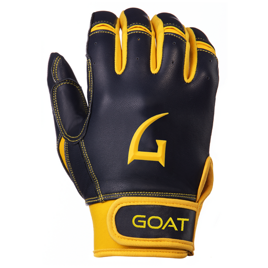 Legacy Series Short Cuff Navy Blue and Yellow Batting Gloves