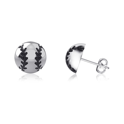 Softball Mini Domed Stud Earrings - Silver