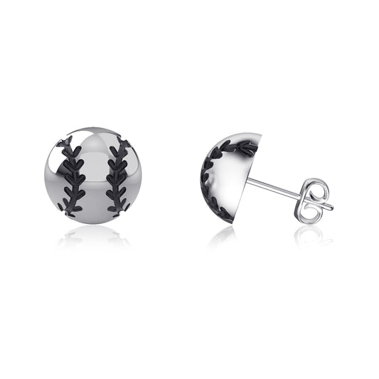 Softball Mini Domed Stud Earrings - Silver