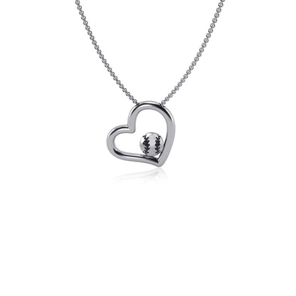 Softball Heart Necklace - Silver
