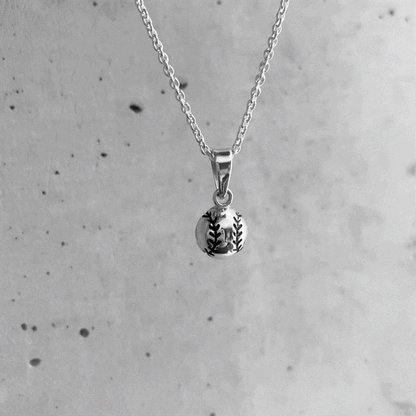 Softball Mini Domed Pendant Necklace - Silver