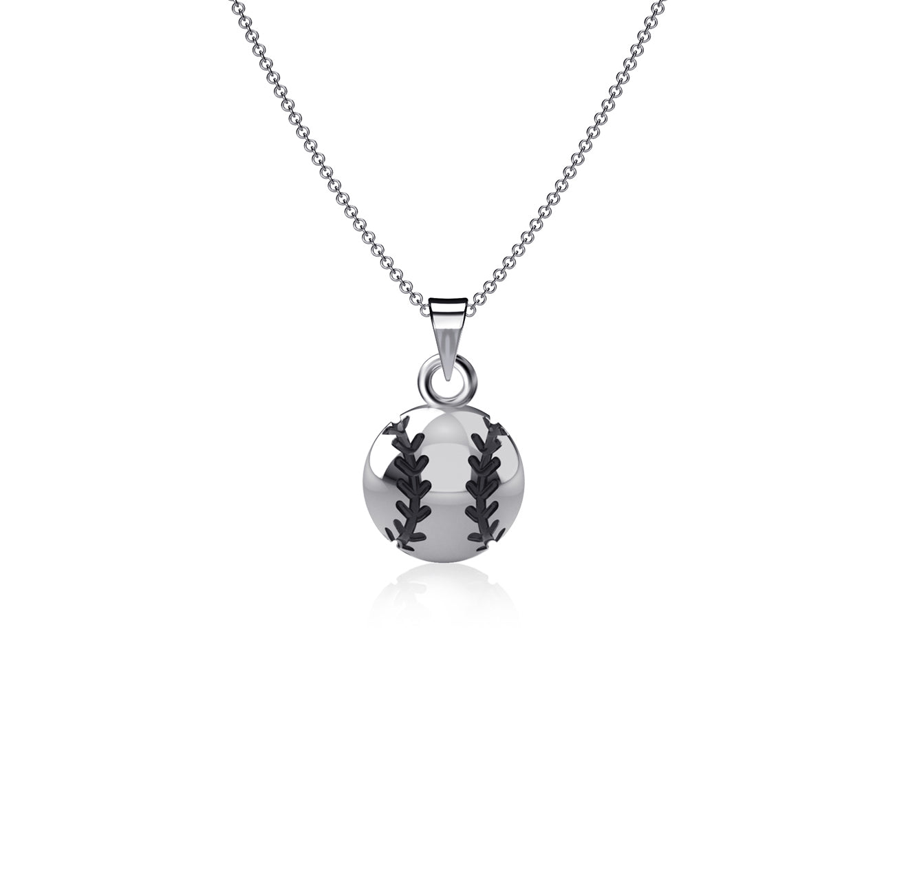 Softball Mini Domed Pendant Necklace - Silver