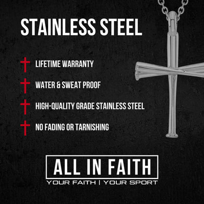 Custom Numbered Baseball Bat Cross Necklace | Stainless Steel