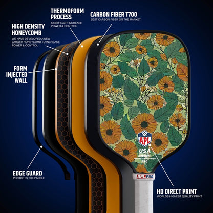 APL - Sun Flowers Pickleball Paddle | 16mm Carbon Fiber | Best Pickleball Paddles | American Pickleball League