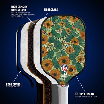 APL - Sun Flowers Pickleball Paddle | 16mm Carbon Fiber | Best Pickleball Paddles | American Pickleball League