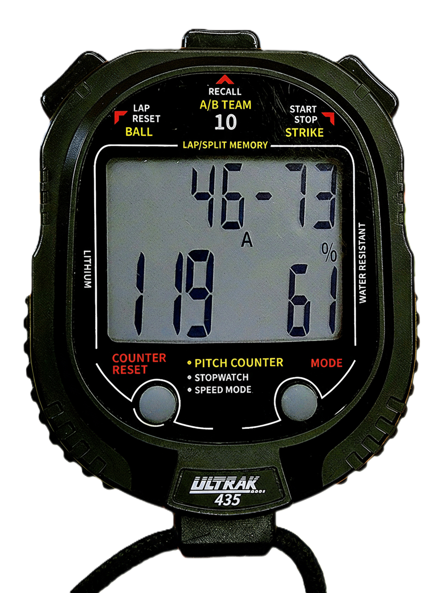 ULTRAK 435 Pitch Counter With Strike Percentage & Pitch Speed Monitor - 10 Memory Stopwatch