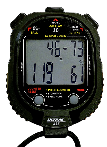 ULTRAK 435 Pitch Counter With Strike Percentage & Pitch Speed Monitor - 10 Memory Stopwatch