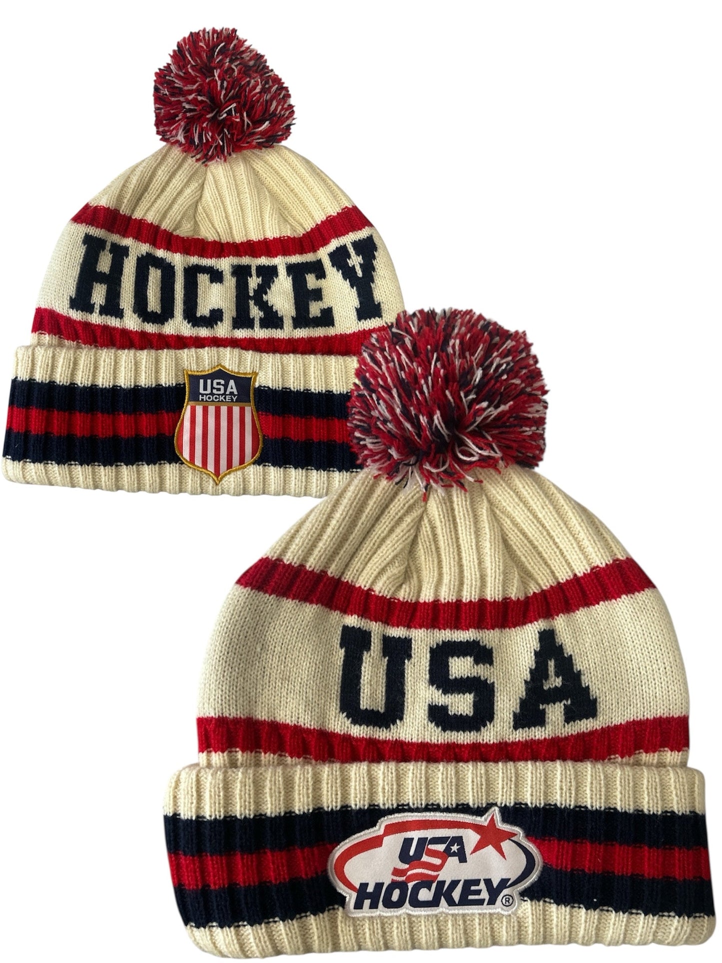USA Hockey Shield Official Licensed  Vintage Cream Knit Hat