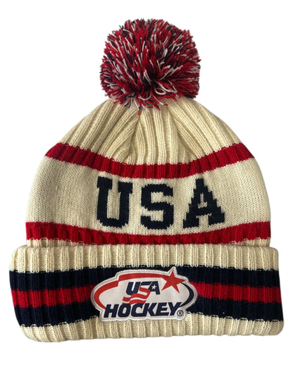 USA Hockey Shield Official Licensed  Vintage Cream Knit Hat