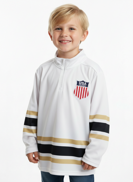 USA Hockey Shield Logo Official Vintage White Youth Lightweight 1/4 Zip Pullover
