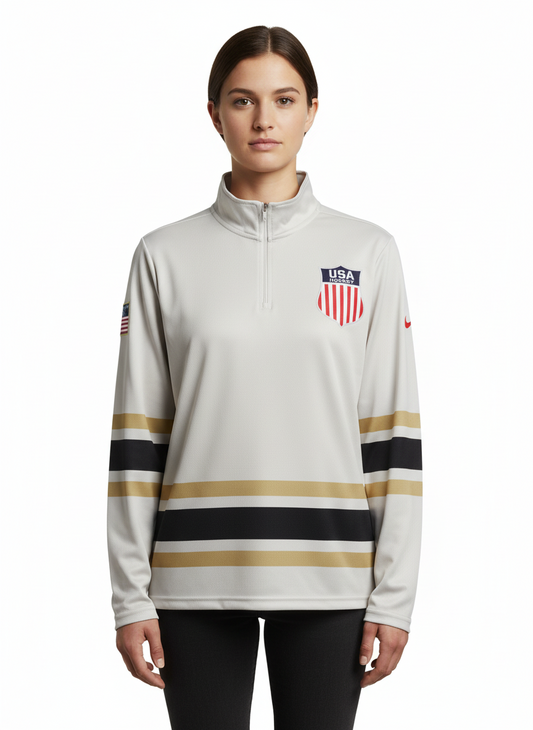 USA Hockey Shield Logo Official Vintage White Lightweight 1/4 Zip Pullover
